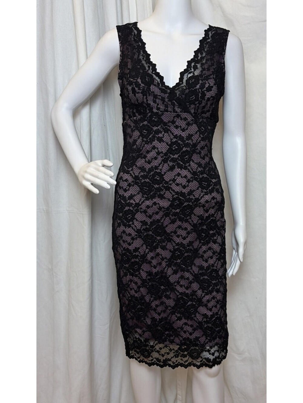 Vtg 90s Mica Vamp Goth Lace Midi Party Cocktail Dress SZ S/P